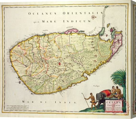 Nicolas Visscher Antique Map of Ceylon Stretched Canvas Painting / Canvas Art