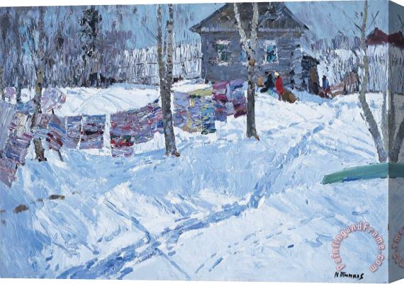 Nikolai Efimovich Timkov Winter Laundry Line Stretched Canvas Painting / Canvas Art