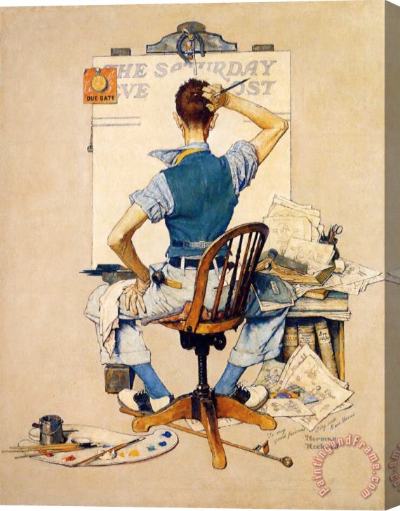 Norman Rockwell Artist Facing Blank Canvas Stretched Canvas Painting / Canvas Art