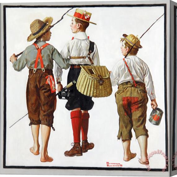 Norman Rockwell Fishing Trip, They'll Be Coming Back Next Week 1919 Stretched Canvas Print / Canvas Art