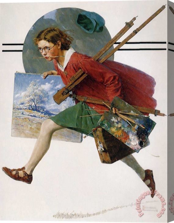 Norman Rockwell Girl Running with Wet Canvas Stretched Canvas Painting / Canvas Art