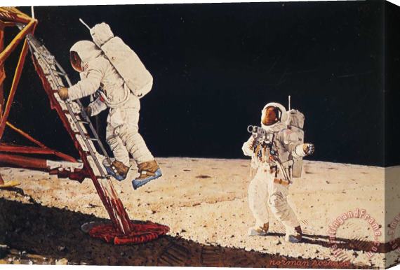 Norman Rockwell The Final Impossibility Man S Tracks on The Moon Stretched Canvas Painting / Canvas Art