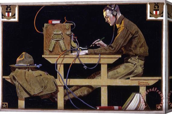 Norman Rockwell U.s. Army Teaches a Trade (g.i. Telegrapher) 1919 Stretched Canvas Painting / Canvas Art