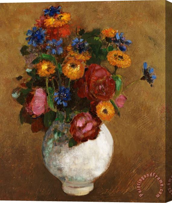Odilon Redon Bouquet Of Flowers In A White Vase Stretched Canvas Painting / Canvas Art