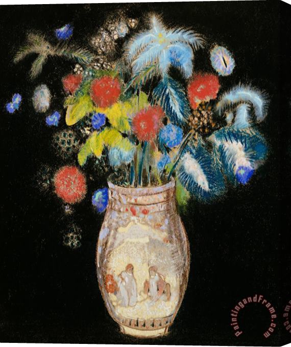 Odilon Redon Large Bouquet On A Black Background Stretched Canvas Painting / Canvas Art