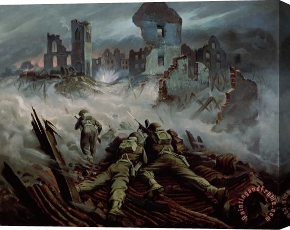 Orville Norman Fisher Highlanders advancing to Caen Stretched Canvas Print / Canvas Art