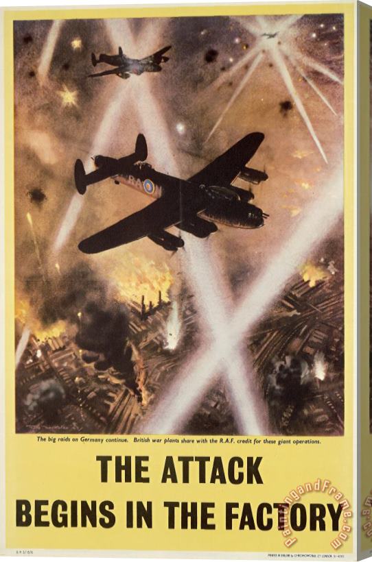 Others Attack Begins In Factory Propaganda Poster From World War II Stretched Canvas Print / Canvas Art