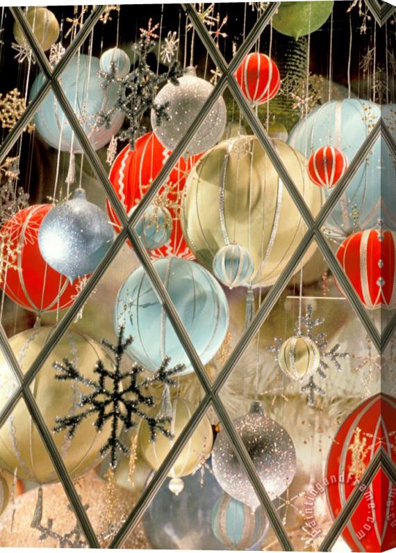 Others Christmas Decorations In Window Stretched Canvas Print / Canvas Art