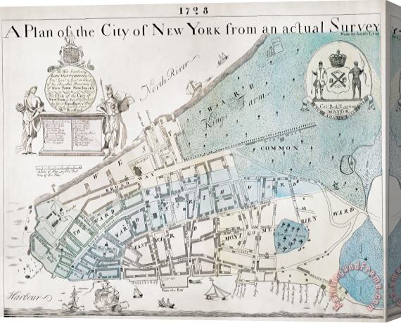 Others New York City Map, 1728 Stretched Canvas Print / Canvas Art
