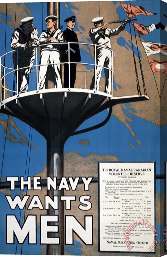 Others World War I 1914 1918 Canadian Recruitment Poster For The Royal Canadian Navy Stretched Canvas Print / Canvas Art