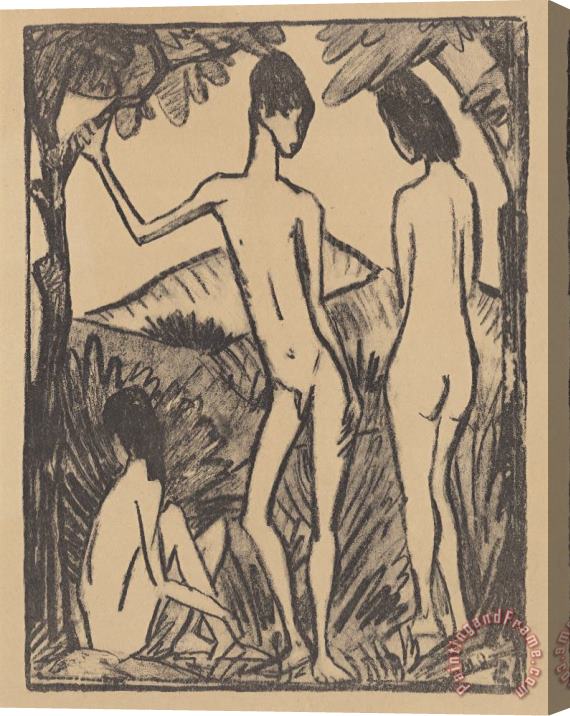 Otto Muller Stehender Knabe Und Zwei Madchen II / Standing Boy And Two Girls Stretched Canvas Print / Canvas Art