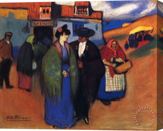 Pablo Picasso A Spanish Couple in Front of Inn 1900 Stretched Canvas Painting / Canvas Art