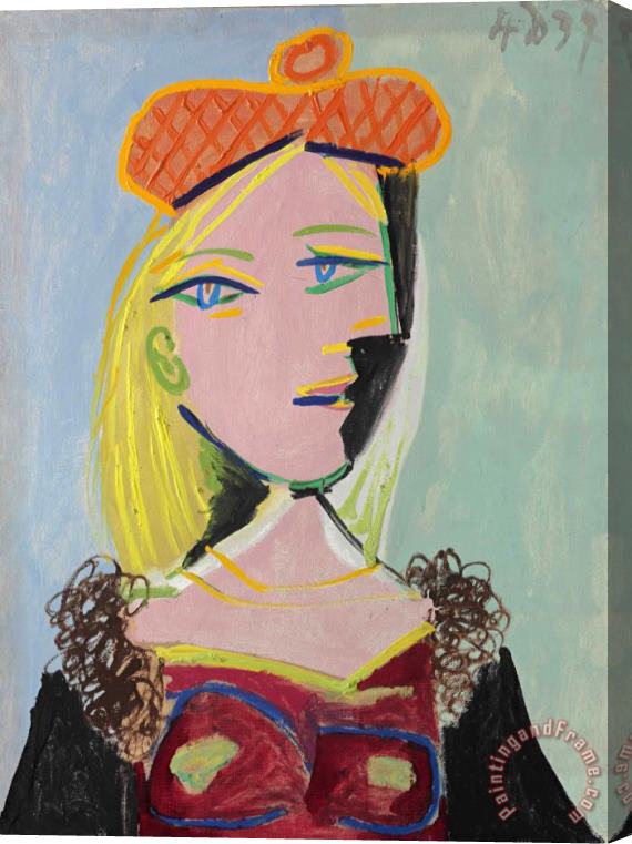 Pablo Picasso Femme Au Beret Orange Et Au Col De Fourrure (marie Therese) Stretched Canvas Print / Canvas Art
