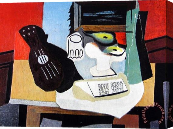 Pablo Picasso Guitar Glass And Fruit Stretched Canvas Painting / Canvas Art