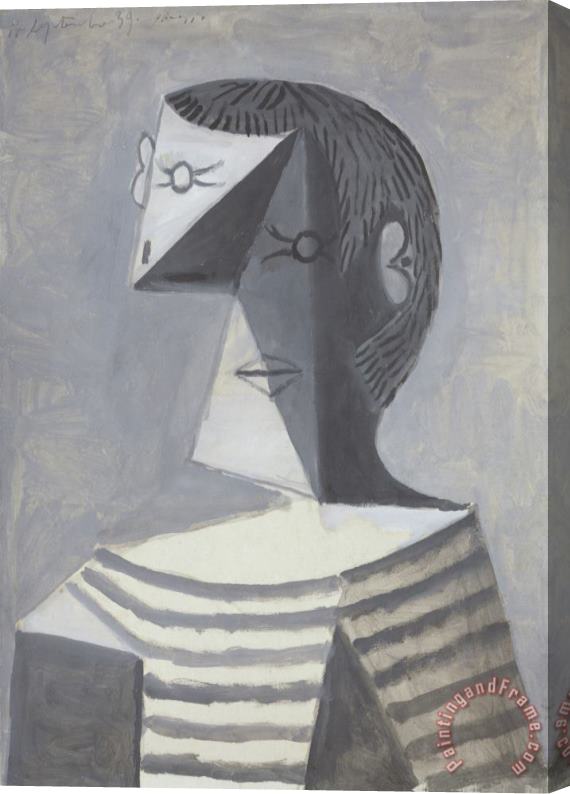 Pablo Picasso Half Length Portrait of a Man in a Striped Jersey (buste D'homme En Tricot Raye) Stretched Canvas Print / Canvas Art