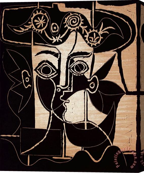 Pablo Picasso Large Woman S Head with Decorated Hat Stretched Canvas Painting / Canvas Art