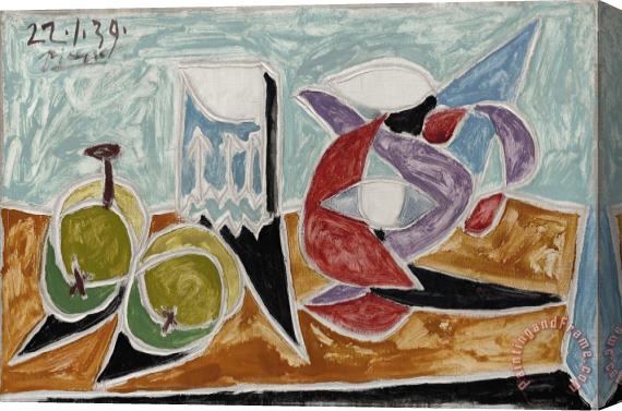 Pablo Picasso Still Life: Fruits And Pitcher (nature Morte: Fruits Et Pot) Stretched Canvas Painting / Canvas Art