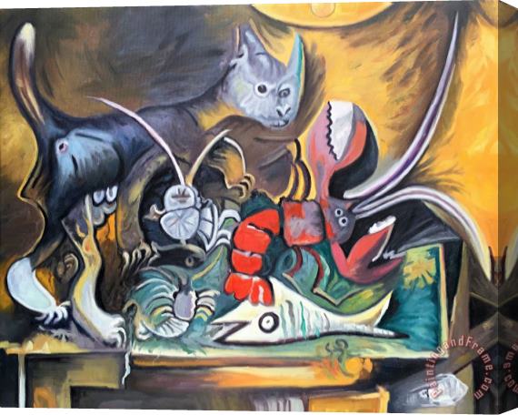 Pablo Picasso Still Life with Cat And Lobster 1962 Stretched Canvas Painting / Canvas Art