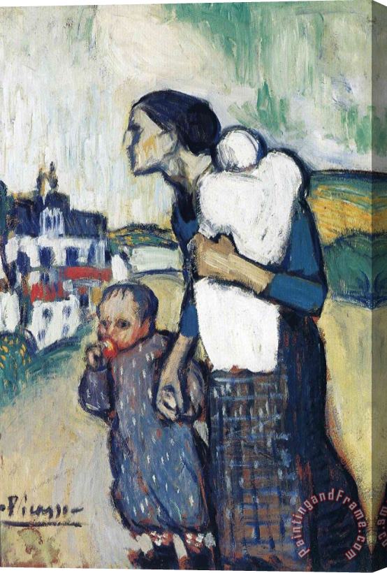 Pablo Picasso The Mother Leading Two Children 1901 Stretched Canvas Painting / Canvas Art