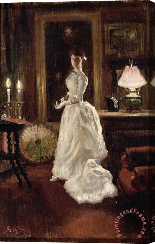 Paul Fischer  Interior scene with a lady in a white evening dress Stretched Canvas Painting / Canvas Art