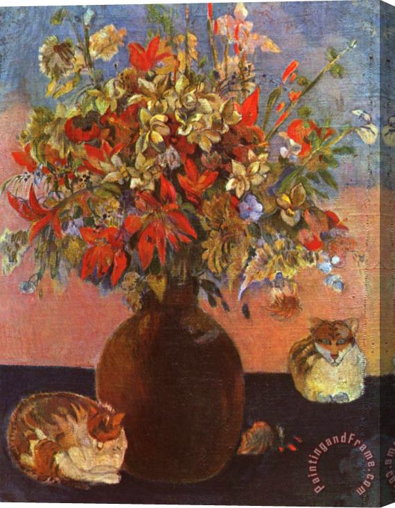 Paul Gauguin Flowers And Cats Stretched Canvas Print / Canvas Art