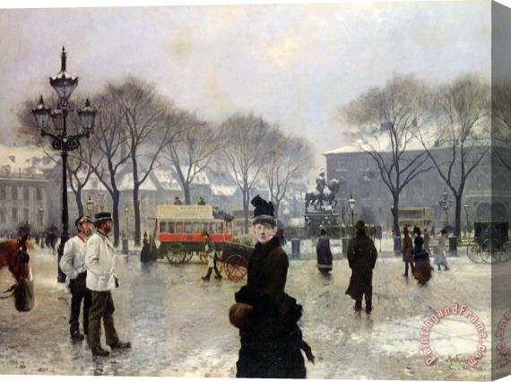 Paul Gustave Fischer A Winter's Day on Kongens Nytorv Copenhagen Stretched Canvas Painting / Canvas Art