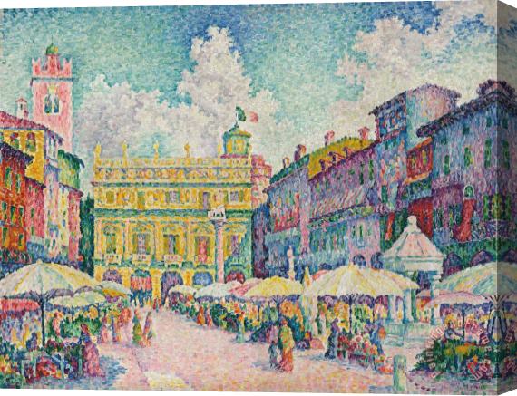 Paul Signac Market Of Verona Stretched Canvas Painting / Canvas Art