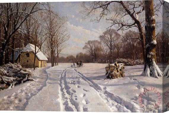 Peder Monsted A Sleigh Ride Through A Winter Landscape Stretched Canvas Print / Canvas Art