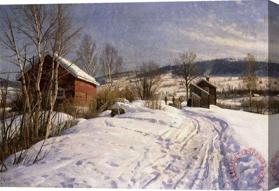 Peder Monsted A Winter Landscape Lillehammer Stretched Canvas Painting / Canvas Art