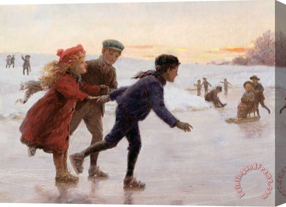 Percy Tarrant Children Skating Stretched Canvas Painting / Canvas Art