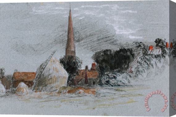 Peter de Wint Landscape Study a Haystack Near a Church Stretched Canvas Painting / Canvas Art
