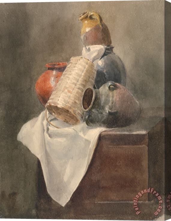Peter de Wint Still Life Pots, Basket And Cloth on a Chest Stretched Canvas Painting / Canvas Art