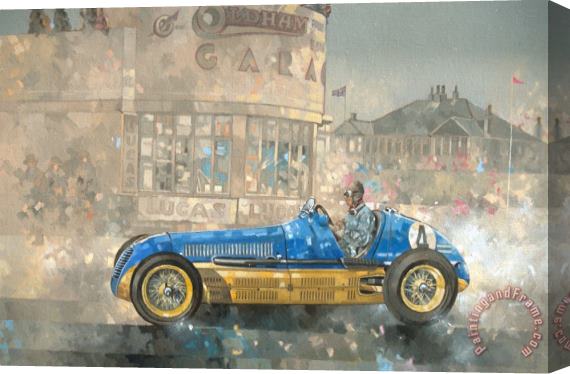 Peter Miller Blue and Yellow Maserati of Bira Stretched Canvas Print / Canvas Art