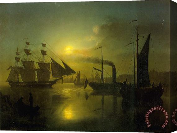 Petrus Van Schendel The Moonlit Harbour Stretched Canvas Print / Canvas Art