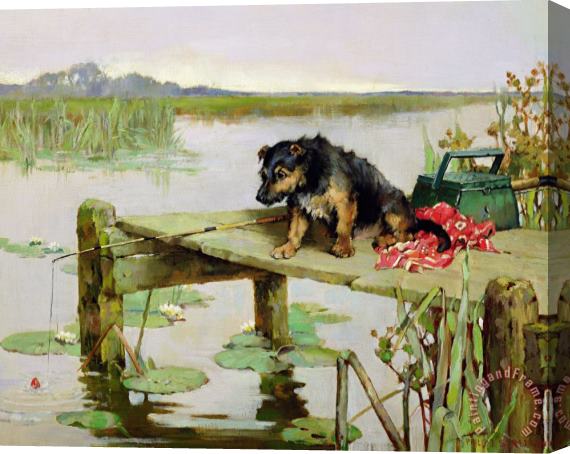 Philip Eustace Stretton Terrier - Fishing Stretched Canvas Painting / Canvas Art