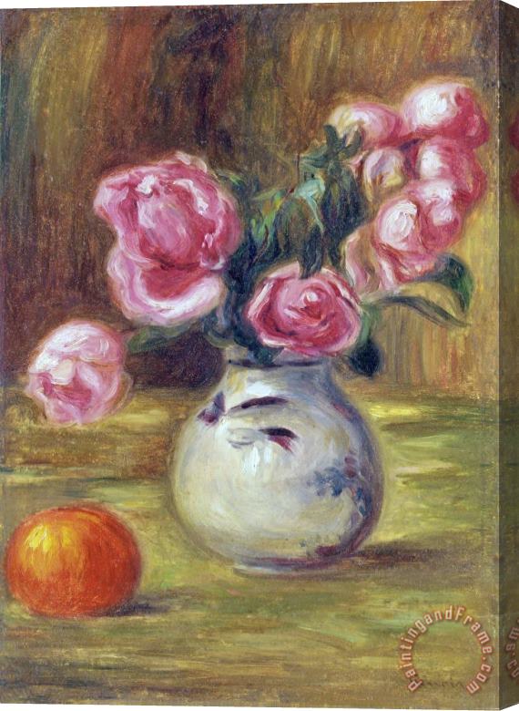 Pierre Auguste Renoir Vase De Roses Et Orange Stretched Canvas Painting / Canvas Art