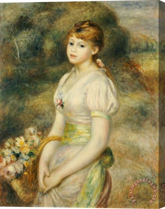 Pierre Auguste Renoir Young Girl with a Basket of Flowers Stretched Canvas Painting / Canvas Art
