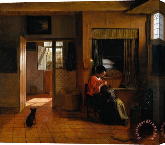 Pieter de Hooch Interior with a Mother Delousing Her Child's Hair, Known As 'a Mother's Duty' Stretched Canvas Print / Canvas Art