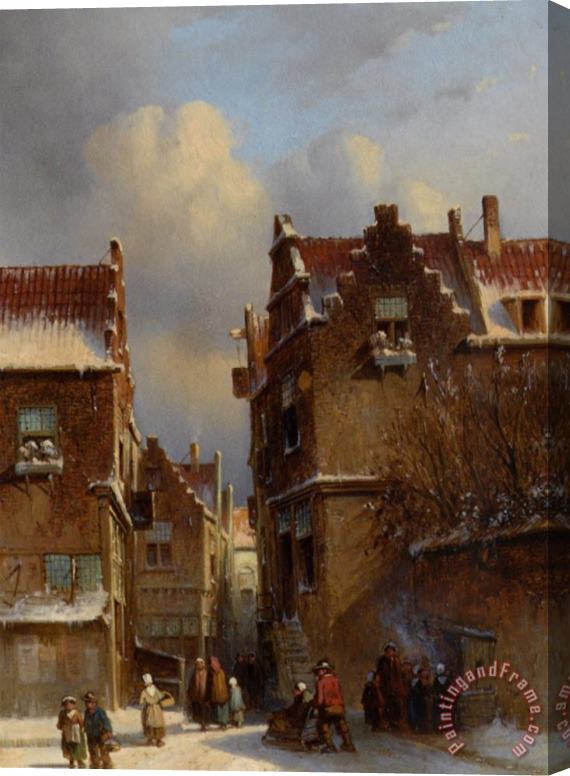 Pieter Gerard Vertin Figures Buying Chestnuts at a Stall in a Wintry Town Stretched Canvas Print / Canvas Art