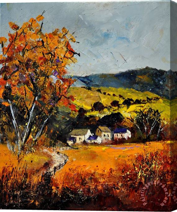 Pol Ledent Autumn and village Stretched Canvas Print / Canvas Art