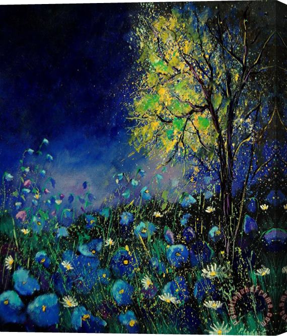Pol Ledent Blue poppies and diasies 67 Stretched Canvas Print / Canvas Art
