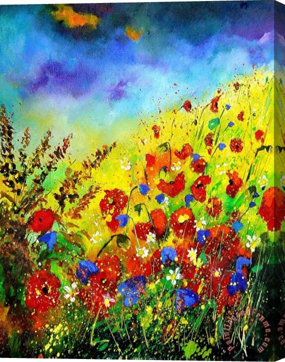 Pol Ledent Poppies and blue bells Stretched Canvas Painting / Canvas Art