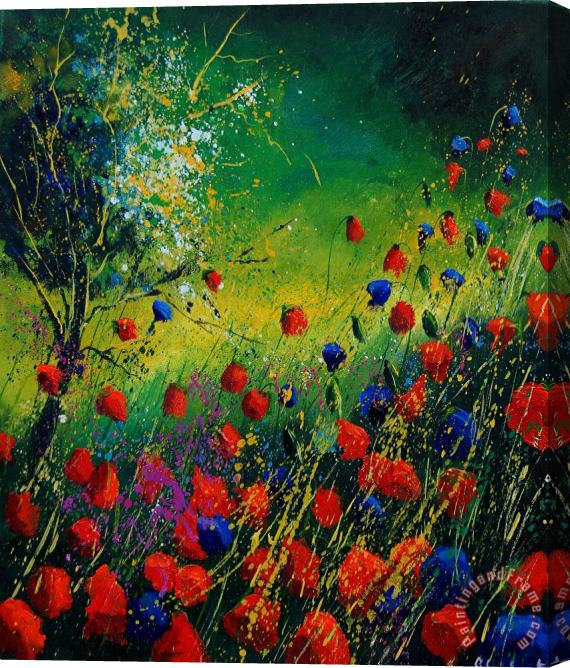 Pol Ledent Red And Blue Poppies 67 1524 Stretched Canvas Painting / Canvas Art