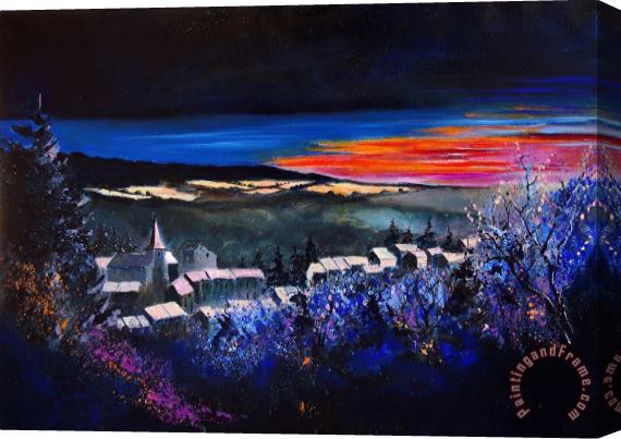 Pol Ledent Village in a winter morninglight Stretched Canvas Print / Canvas Art