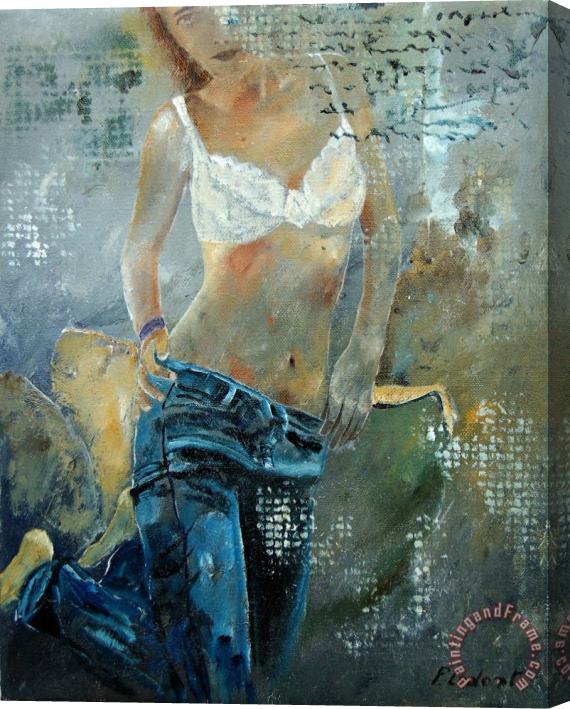 Pol Ledent Young girl in jeans Stretched Canvas Painting / Canvas Art