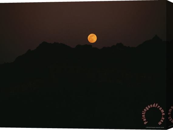 Raymond Gehman A Full Moon Rises Above Gold Mountain Near The Great Wall Stretched Canvas Painting / Canvas Art