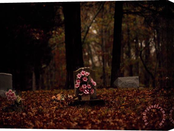 Raymond Gehman Flowers at a Tombstone in a Cemetery Near a Forest Stretched Canvas Painting / Canvas Art
