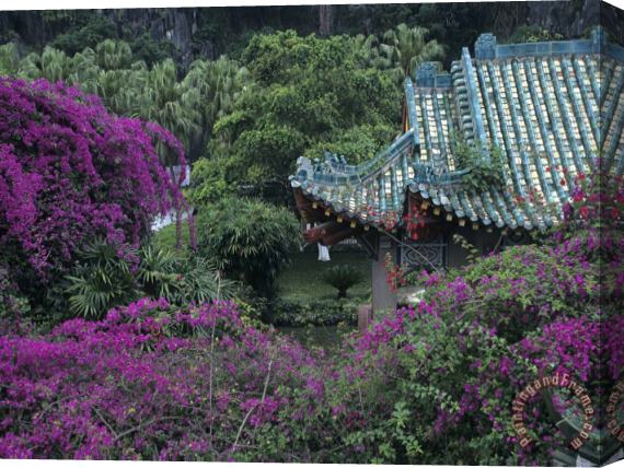 Raymond Gehman Formal Gardens Around Tile Roofed Chinese Style Building Stretched Canvas Print / Canvas Art