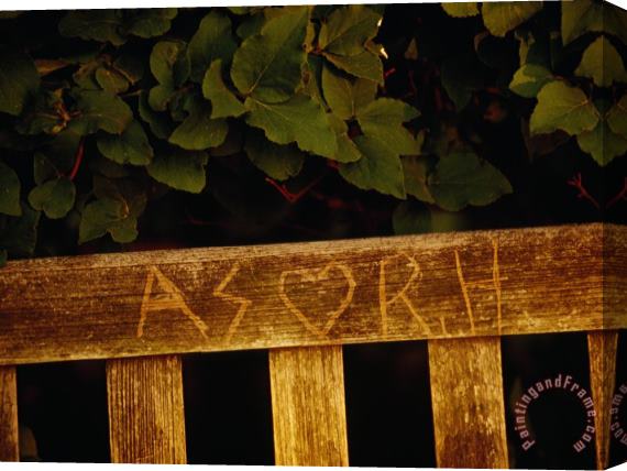 Raymond Gehman Graffiti Carved Into a Bench at The Quiet Garden Stretched Canvas Painting / Canvas Art