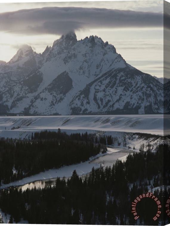 Raymond Gehman Grand Teton Mountain And The Snake River in Winter Stretched Canvas Print / Canvas Art